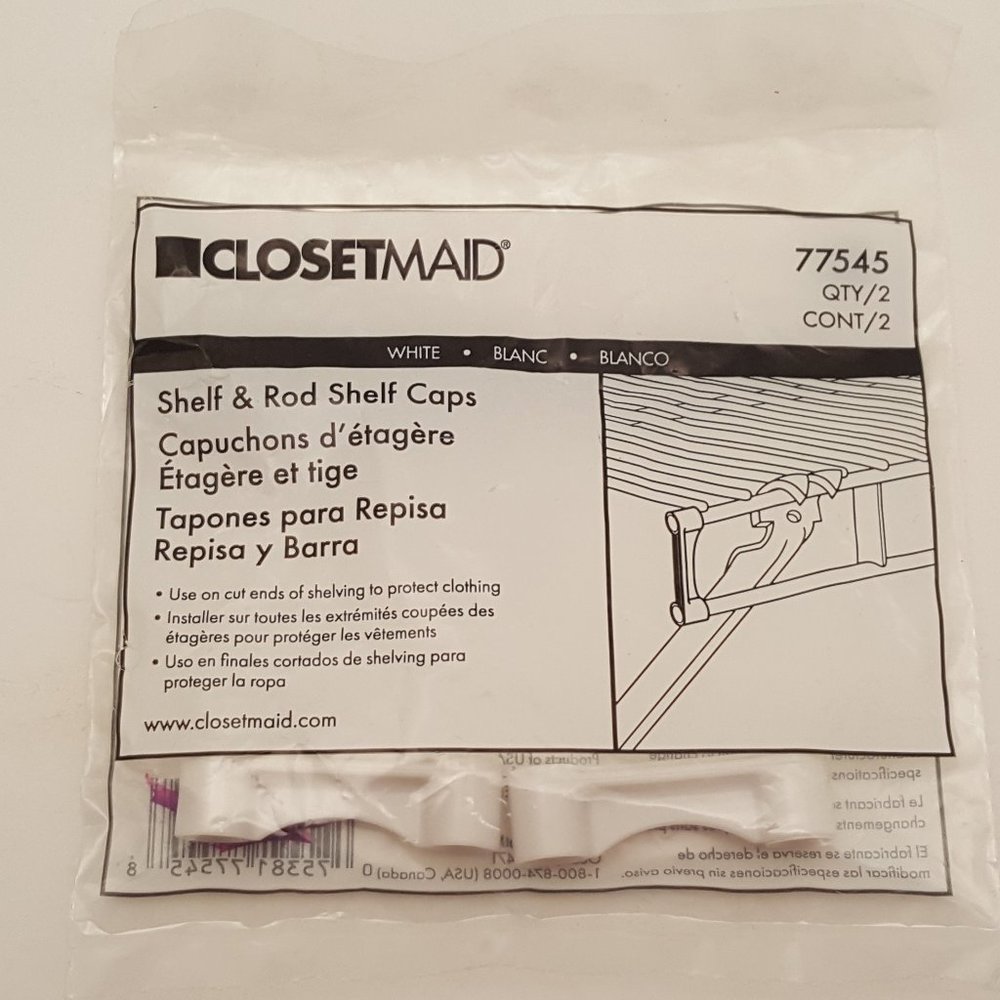 CLOSETMAID Shelf & Rod Shelf End Caps | Package of 2 | 77545 | 01-10078-00 | NEW